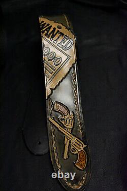 Guitar strap leather tooled all hand made in USA 3.5 Outlaw series Wanted 5