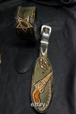 Guitar strap leather tooled all hand made in USA 3.5 Outlaw series Wanted 5