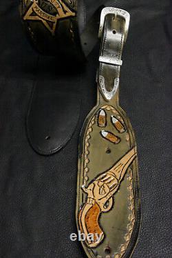 Guitar strap leather tooled all hand made in USA 3.5 Outlaw series Wanted 5