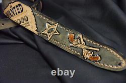 Guitar strap leather tooled all hand made in USA 3 Outlaw series Wanted new