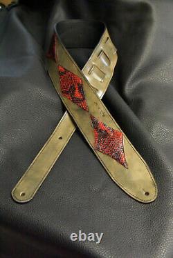 Guitar strap leather tooled all hand made in USA 3 tuscon inlay SB red