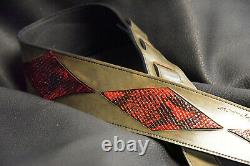 Guitar strap leather tooled all hand made in USA 3 tuscon inlay SB red