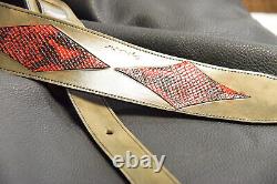 Guitar strap leather tooled all hand made in USA 3 tuscon inlay SB red