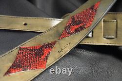 Guitar strap leather tooled all hand made in USA 3 tuscon inlay SB red