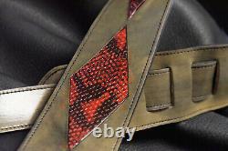 Guitar strap leather tooled all hand made in USA 3 tuscon inlay SB red