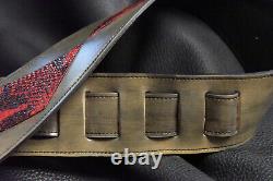 Guitar strap leather tooled all hand made in USA 3 tuscon inlay SB red