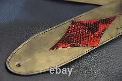 Guitar strap leather tooled all hand made in USA 3 tuscon inlay SB red