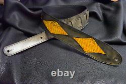 Guitar strap leather tooled all hand made in USA 3 tuscon inlay SB yellow