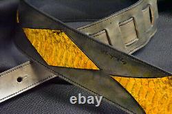 Guitar strap leather tooled all hand made in USA 3 tuscon inlay SB yellow