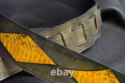 Guitar strap leather tooled all hand made in USA 3 tuscon inlay SB yellow