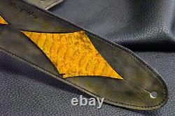 Guitar strap leather tooled all hand made in USA 3 tuscon inlay SB yellow