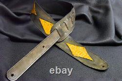 Guitar strap leather tooled all hand made in USA 3 tuscon inlay SB yellow