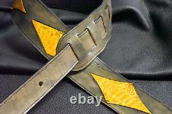 Guitar strap leather tooled all hand made in USA 3 tuscon inlay SB yellow