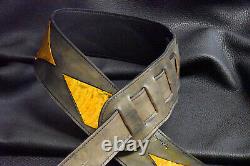 Guitar strap leather tooled all hand made in USA 3 tuscon inlay SB yellow