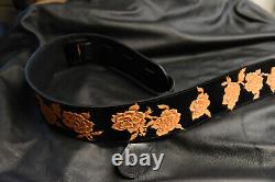 Guitar strap leather tooled all hand made in USA Roses 3 new