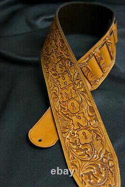 Guitar strap leather tooled all hand made in USA Sheridan oak leaf 4 new