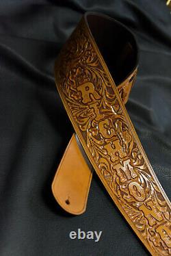 Guitar strap leather tooled all hand made in USA Sheridan oak leaf 4 new