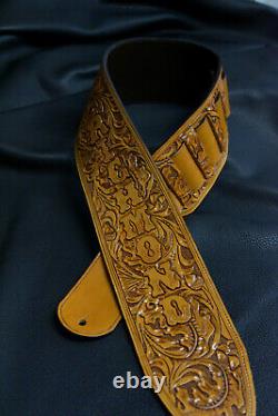 Guitar strap leather tooled all hand made in USA Sheridan oak leaf 4 new