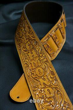 Guitar strap leather tooled all hand made in USA Sheridan oak leaf 4 new