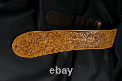 Guitar strap leather tooled all hand made in USA Sheridan oak leaf 4 new