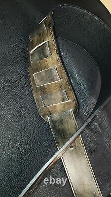 Guitar strap leather tooled all hand made in USA flaming skull 4 new desig