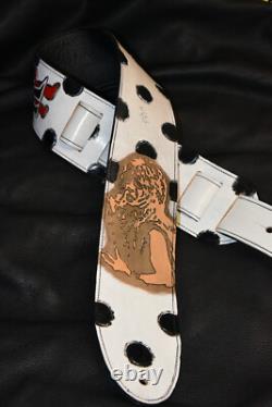 Guitar strap leather tooled hand made in USA custom Randy Rhoades 3.5 strap