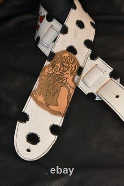 Guitar strap leather tooled hand made in USA custom Randy Rhoades 3.5 strap