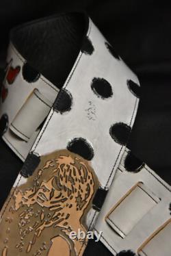 Guitar strap leather tooled hand made in USA custom Randy Rhoades 3.5 strap