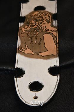 Guitar strap leather tooled hand made in USA custom Randy Rhoades 3.5 strap