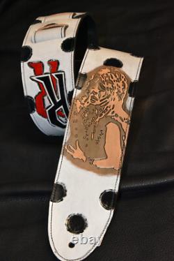 Guitar strap leather tooled hand made in USA custom Randy Rhoades 3.5 strap