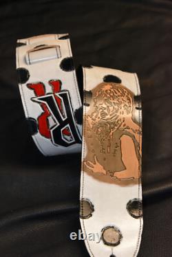 Guitar strap leather tooled hand made in USA custom Randy Rhoades 3.5 strap