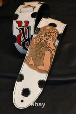 Guitar strap leather tooled hand made in USA custom Randy Rhoades 3.5 strap