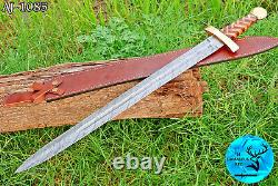 HANDMADE FORGED DAMASCUS STEEL DOUBLE EDGE BLADE Historical Warrior SWORD 1085