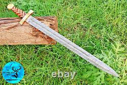 HANDMADE FORGED DAMASCUS STEEL DOUBLE EDGE BLADE Historical Warrior SWORD 1085