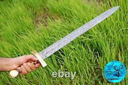 HANDMADE FORGED DAMASCUS STEEL DOUBLE EDGE BLADE Historical Warrior SWORD 1085