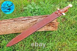 HANDMADE FORGED DAMASCUS STEEL DOUBLE EDGE BLADE Historical Warrior SWORD 1085