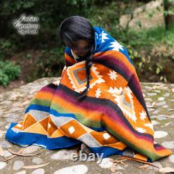 HANDMADE GEOMETRIC ALPACA BLANKET. (Sunset) FREE SHIPPING FROM USA