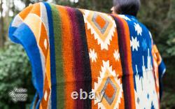 HANDMADE GEOMETRIC ALPACA BLANKET. (Sunset) FREE SHIPPING FROM USA