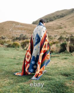 HANDMADE GEOMETRIC ALPACA BLANKET. (Sunset) FREE SHIPPING FROM USA