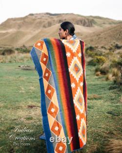 HANDMADE GEOMETRIC ALPACA BLANKET. (Sunset) FREE SHIPPING FROM USA