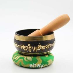 HAND MADE SINGING BOWL SET OF 4 WITH AMAZING SOUNDS Mantra engraved Black USA