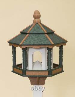 HUGE BIRD FEEDER Amish Handmade Hexagon Recycled Poly in Green, Cedar & White