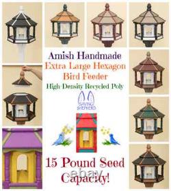HUGE BIRD FEEDER Amish Handmade Hexagon Recycled Poly in Green, Cedar & White