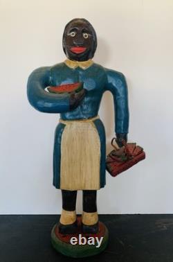 Hand Carved Wooden Figure Black Woman Folk Art 18 High