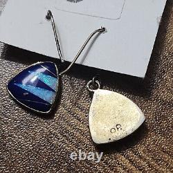 Hand Crafted Inlaid Stone Dangles Sterling Silver Earrings Blue USA Made