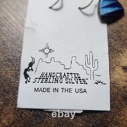 Hand Crafted Inlaid Stone Dangles Sterling Silver Earrings Blue USA Made