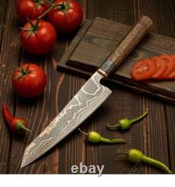 Hand Forged Copper Damascus Chef Knife, Cu Mai Full Tang Kitchen Knife