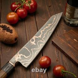 Hand Forged Copper Damascus Chef Knife, Cu Mai Full Tang Kitchen Knife