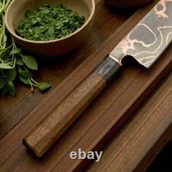 Hand Forged Copper Damascus Chef Knife, Cu Mai Full Tang Kitchen Knife