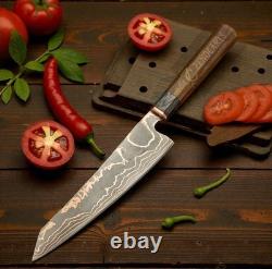 Hand Forged Copper Damascus Chef Knife, Cu Mai Full Tang Kitchen Knife